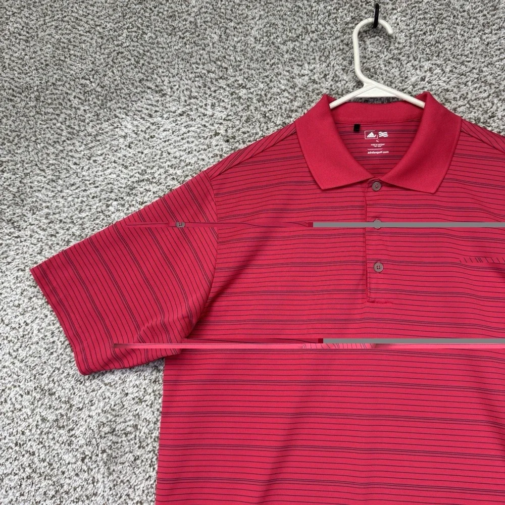 Adidas Golf Polo Shirt Men's Size Medium‎ Pink Blue Stripes Performance Stretch